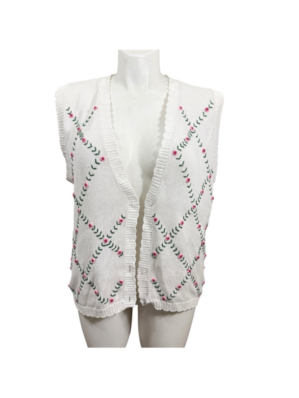 Vintage EP Pro Knit Sweater Vest Floral Embroidered Cottagecore XL